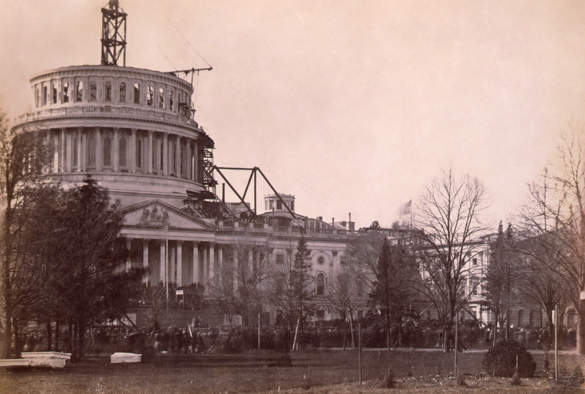 Inauguration of Abraham Lincoln, March 4, 1861, beneath the unfinished capitol dome.